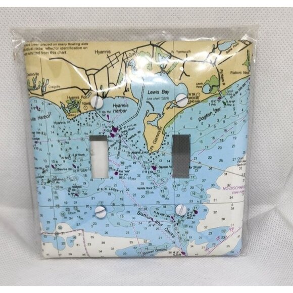 Nautical Chart Double Light Switch Plate Cover With Hyannis Harbor Map Design - Picture 4 of 10